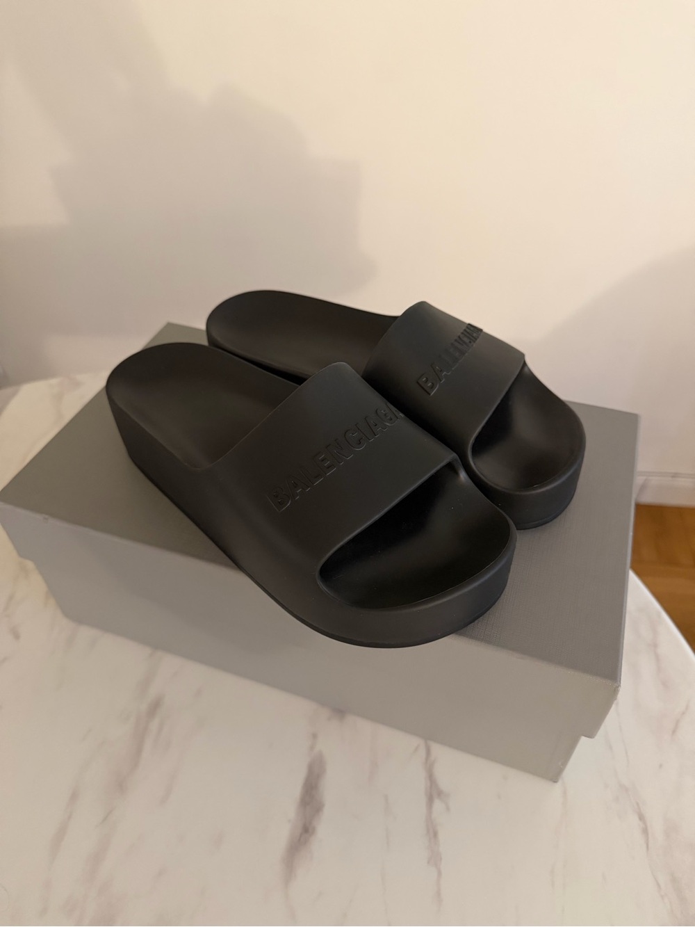 Balenciaga Black Platform Slide Sandals